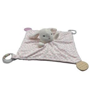 Modern Baby Bunny Lovey Pink Polka Dot Security Blanket Plush Toy Kidcore 14 In